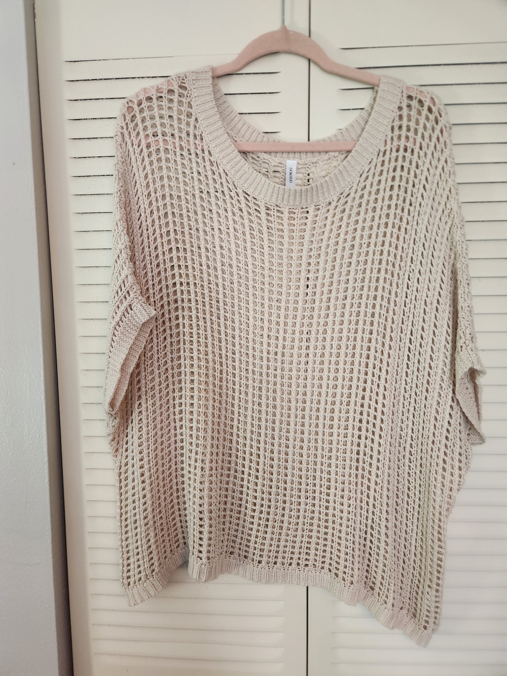 Open Weave Scoop Neck Sweater in Cream